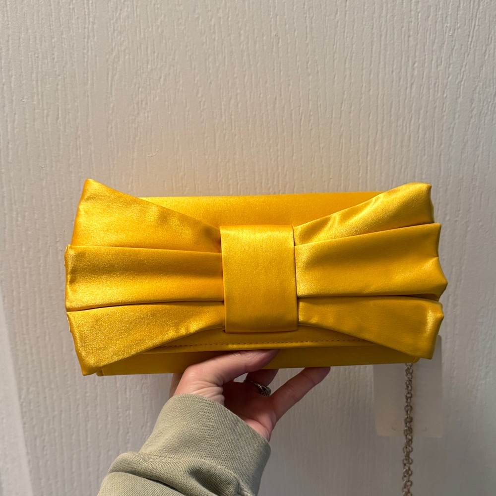 NWT Landry Yellow Satin Bow Clutch Bag
